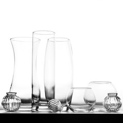 glass vases isolated on white background.