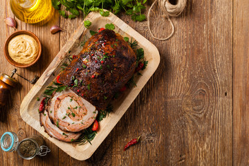 Roasted whole, stuffed with minced pork neck.