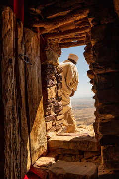 Looking out of the famous Daniel Korkor church in the Tigray region