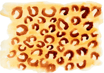 Watercolor animal print. Hand drawn horizontal illustration Brown dark and light colors on white paper. Can be used as a background for a poster, banner, postcard. Zine style collage