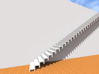 Obraz premium Conceptual stair on wall background building or architecture as metaphor to business success, growth, progress or achievement. 3D illustration of creative steps riseing up to the top as vision design
