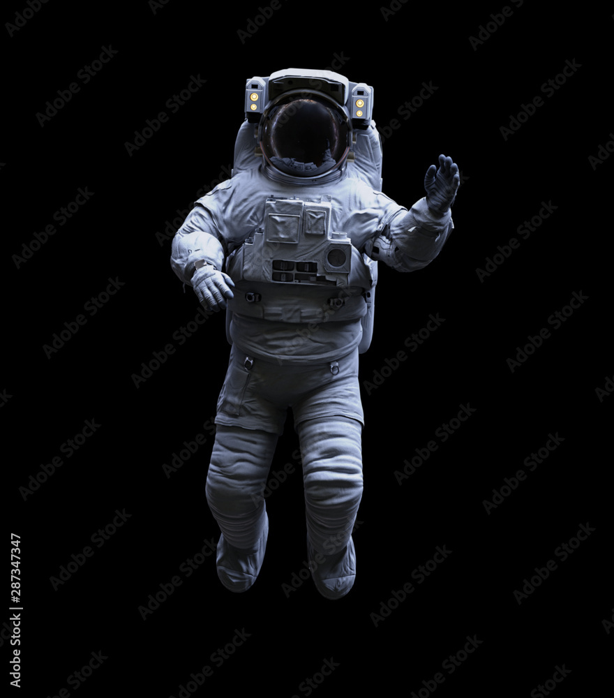 Canvas Prints astronaut waving during space walk, isolated on black background