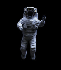 astronaut waving during space walk, isolated on black background  © dottedyeti