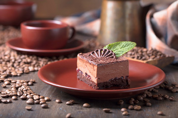 Chocolate cake with mint .