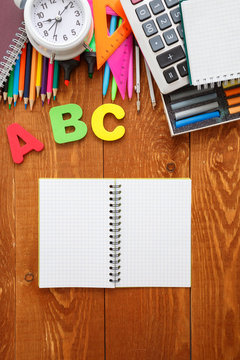 Stationery School Items Set Top View Copy Space