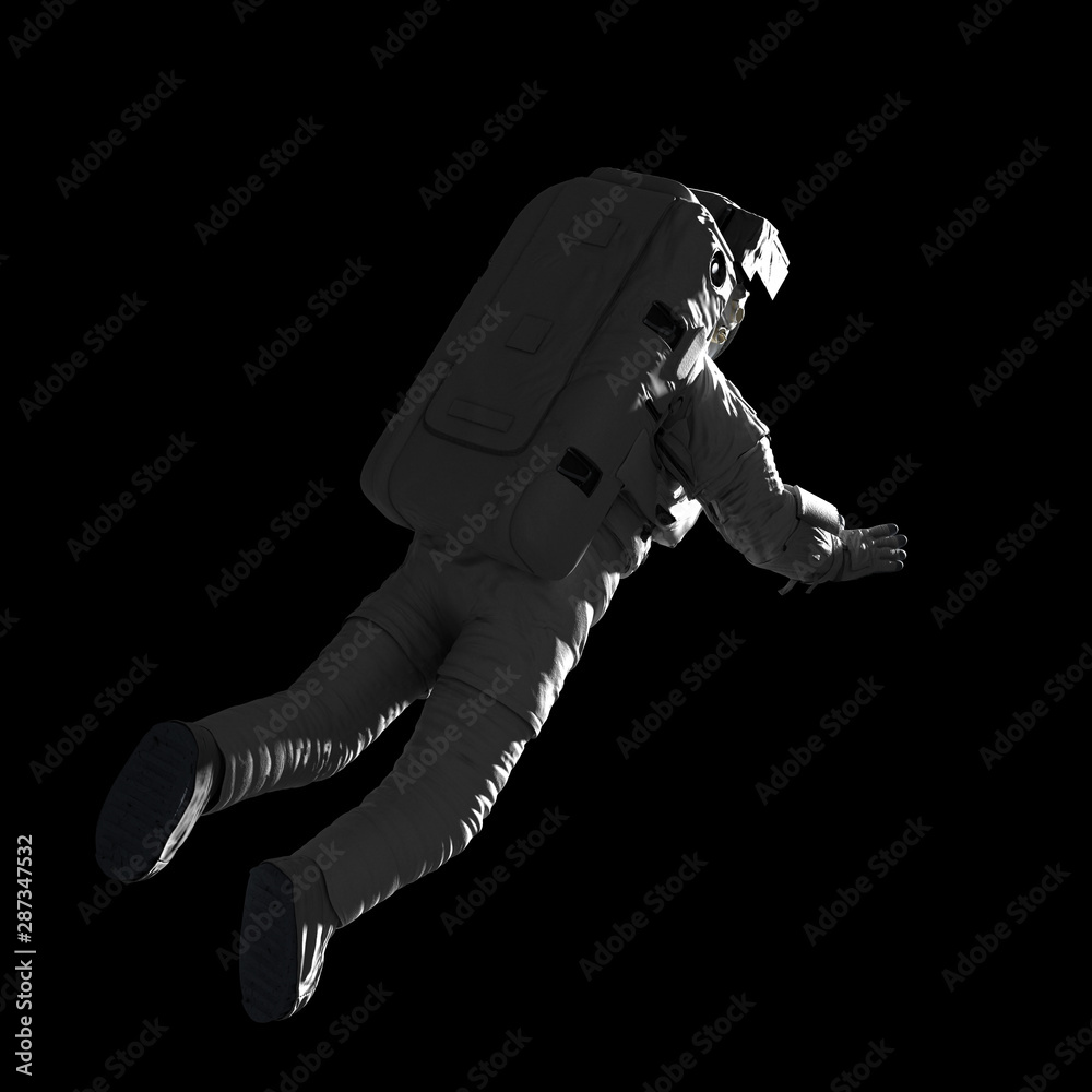 Canvas Prints flying astronaut from behind, isolated on black background