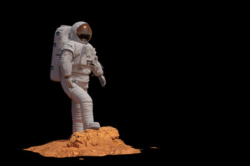 astronaut on planet Mars, isolated on black background