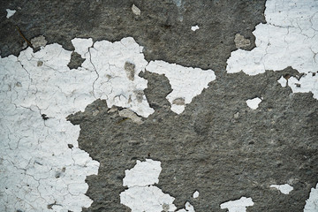 Texture of an old cracked concrete wall. Background image of a worn gray concrete surface