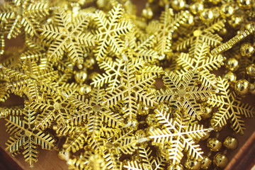 New Year. Golden snowflakes