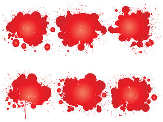 Collection of artistic grungy paint drop, hand made creative splash or splatter stroke set isolated white background. Abstract grunge dirty coffee stain group or graphic art vintage decoration