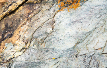 The texture of the stone overgrown with moss. Background image of a boulder