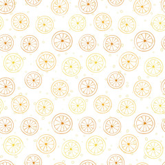 Lemon seamless pattern - lemon slices on white background, great for fashion prints, textile, wallpapers, banners, cards or menues. Vector surface design