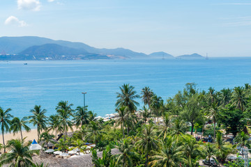 Fototapeta na wymiar Nha Trang beach, the famous and beautiful travel destination in Vietnam