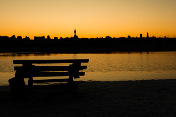 Bench and city view