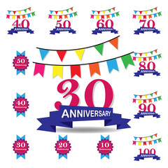 30 years multicolored icon . Set of anniversary illustration icons. Signs, symbols can be used for web, logo, mobile app, UI, UX