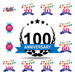 100 years multicolored icon . Set of anniversary illustration icons. Signs, symbols can be used for web, logo, mobile app, UI, UX