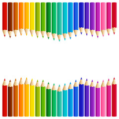 Wave of colored pencils top and bottom of a white background, vector illustration
