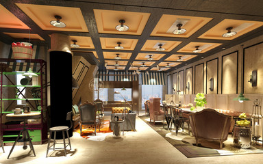 3d render restaurant cafe interior