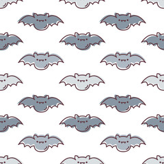 Seamless halloween pattern with cute bats for greeting card, gift box, fabric, web design. Isolated on white.