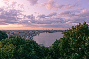 Nighttime Kiev. view of the Dnieper at sunset.