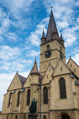 Fototapeta na wymiar Exterior view of the Lutheran Cathedral of Sibiu, in Transylvania (Romania).