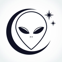 alien head logo with moon and stars
