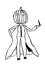 Halloween man with a pumpkin instead of a head