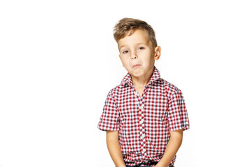 handsome boy in shirt on white background