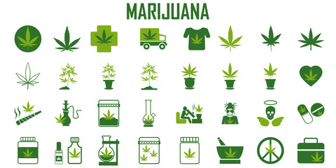 marijuana, cannabis, leaf, weed, medical, drug  flat icons. mono vector symbol