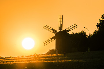 mill and sunset