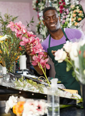 Florist offering orchid