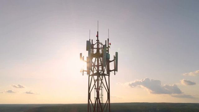 Aerial view around of the cellular telecom tower