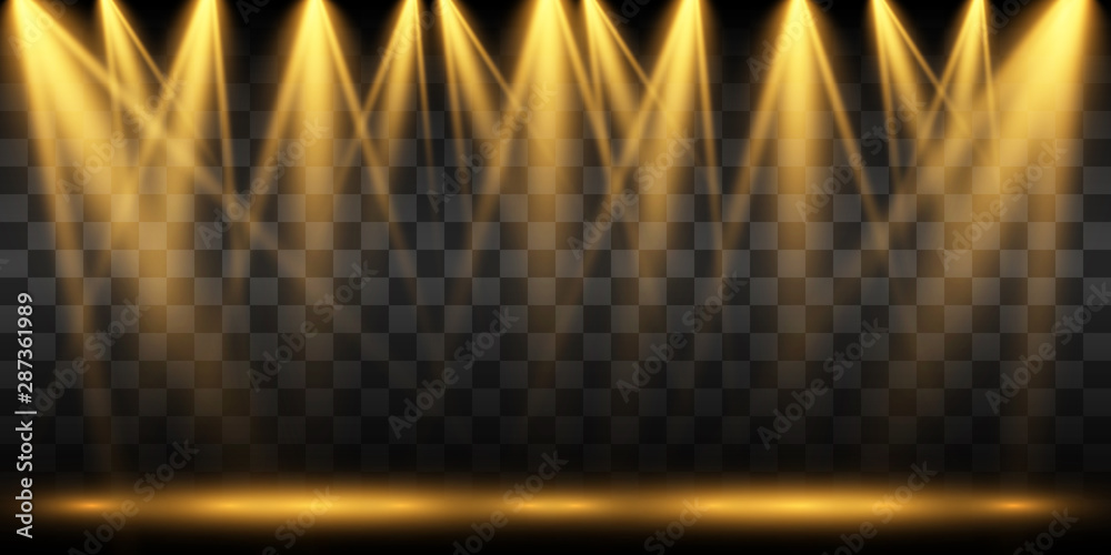 Poster White scene on with spotlights. Vector illustration.Measure of action.