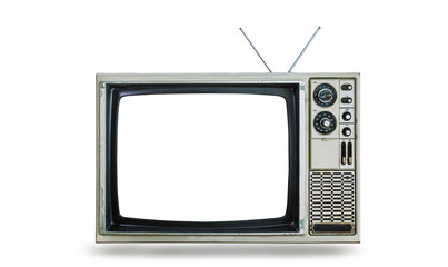 Classic old TV isolated on a white background. Beautiful vintage television with antenna