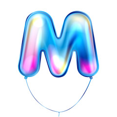 Blue metallic balloon, inflated alphabet symbol M