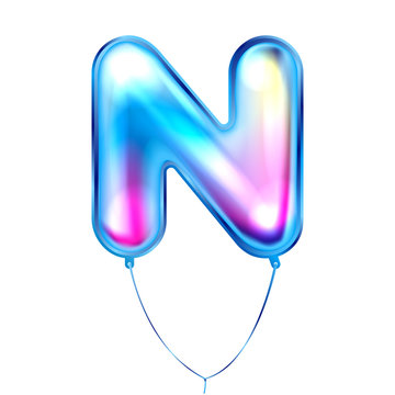 Blue Metallic Balloon, Inflated Alphabet Symbol N