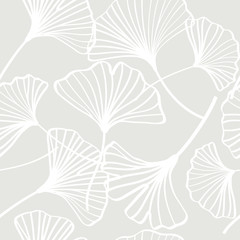 Vector ginkgo leaves seamless pattern, white and gray