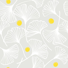 Naklejka premium Vector ginkgo leaves seamless pattern, white and gray