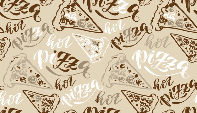 Cute Hot Pizza - hand drawn doodle lettering pattern template background wallpaper texture textile art