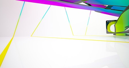 Abstract dynamic interior with black and colored gradient smooth objects. 3D illustration and rendering
