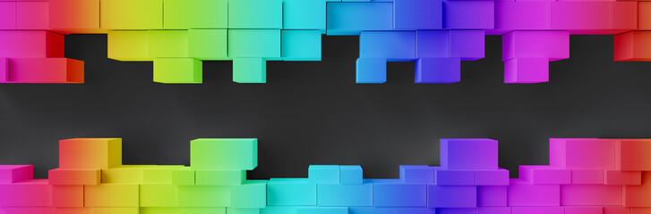 Rainbow of colorful paper blocks abstract background and wallpaper, with space for text or brand name.- 3d illustration