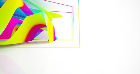 Obraz premium Abstract dynamic interior with colored gradient smooth objects. 3D illustration and rendering