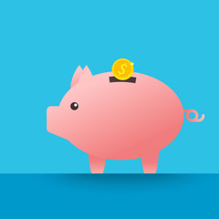 Piggy bank and coin concept in flat design