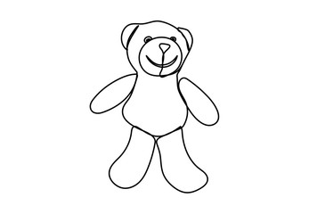 Bear plush toy painted with a single black line on a white background. One-line drawing. Continuous line.