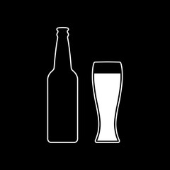 Mock up contour of a beer glass bottle and glass. Menu design. Dark background.