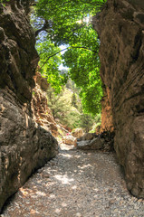 Interesting rocks forming a narrow passage in the Imbros Gorge on the island of Crete