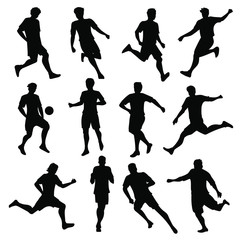 Set of simple illustrations of soccer players silhouettes
