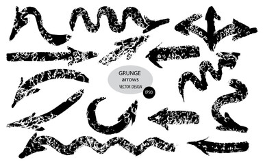 Set of different grunge brush arrows, pointers.Hand drawn paint object for use in your design.Vector illustration.