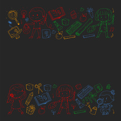 Back to school vector pattern. Education icons for children.