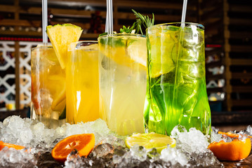 summer lemonades in the glasses